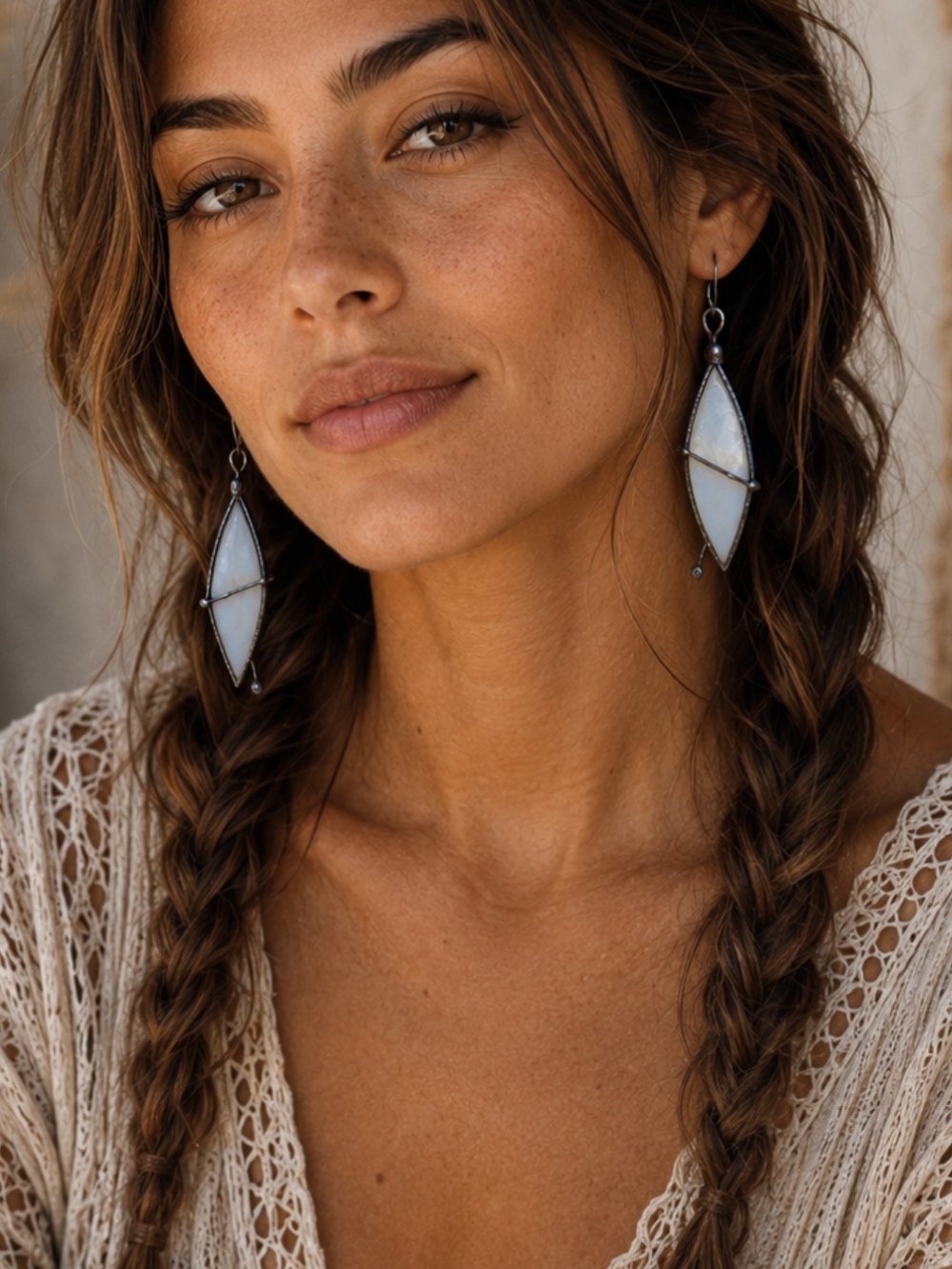 Elegant White Stone Drop Earrings - Women Jewelry